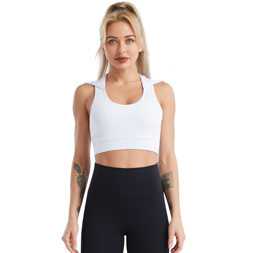 Cross-border hooded yoga wear for women summer mesh breathable quick-drying vest running nude sports bra with chest pads