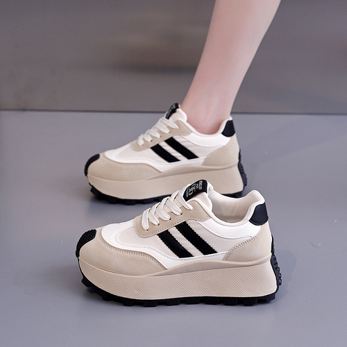 Women's Spring 2025 Thick Sole White Sneakers, Sporty Casual Shoes, Versatile Korean Style, Model HL-871-1
