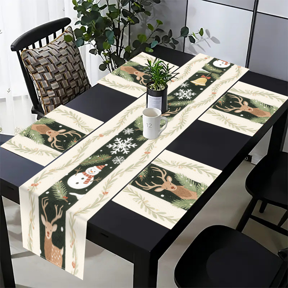 Transfronterizo temu bandera de impresión de mesa de Navidad poliéster impresión de cocina puerta de entrada decoración de mesa pequeña muñeca pan de jengibre image 7