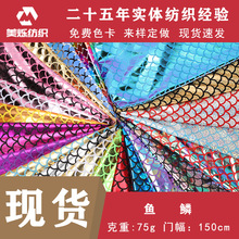 镭射七彩四面弹鱼鳞烫金布 泳衣面料宠物服饰高弹演出服服装辅料