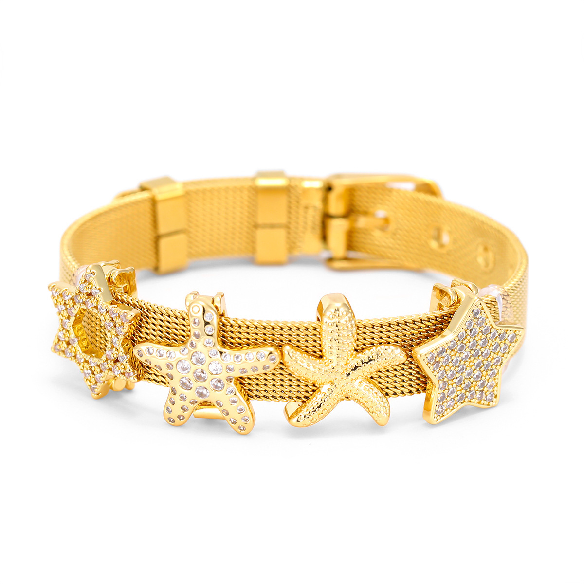 European and American Hot-Selling Aliexpress Popular Keeper Bracelet Simple Five-Pointed Star Full Diamond Stainless Steel 10mm Watch Strap