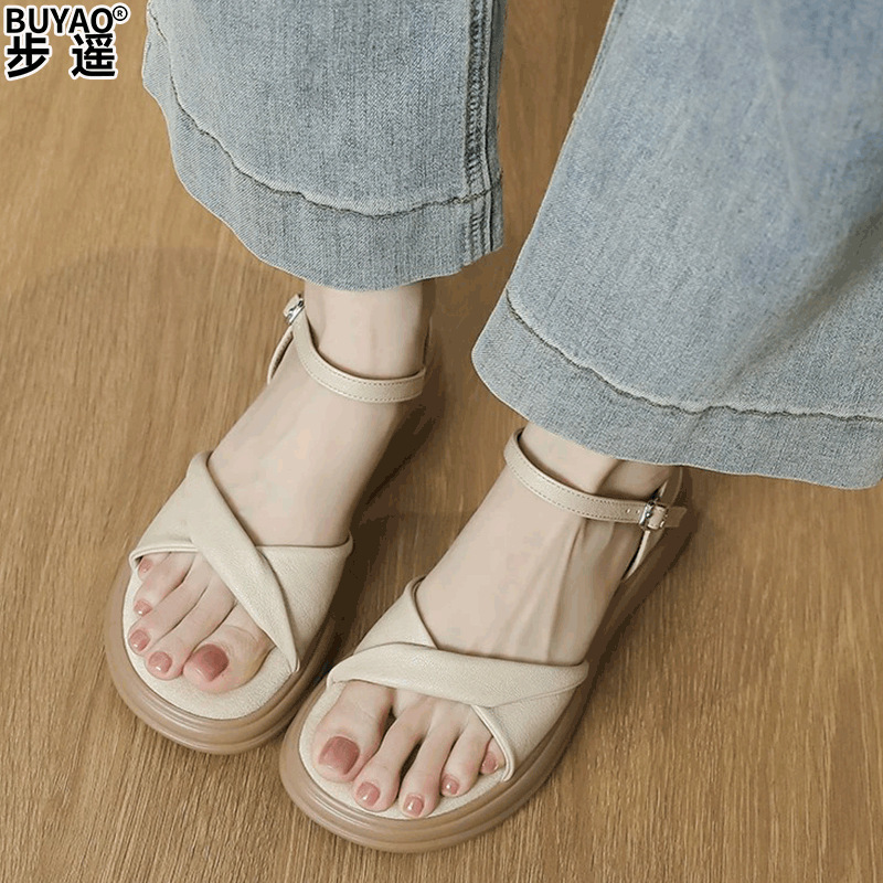 Soft Cowhide Thick-Soled Sandals for Women, Summer Wear That Feels Like Stepping on Poop, Comfortable for the Feet, Suitable for Pairing with Skirts, Open-Toe Beach Roman Sandals for Women Soft Cowhide Thick-Soled Sandals for Women, Summer Wear That Feels Like Stepping on Poop, Comfortable for the Feet, Suitable for Pairing with Skirts, Open-Toe Beach Roman Sandals for Women