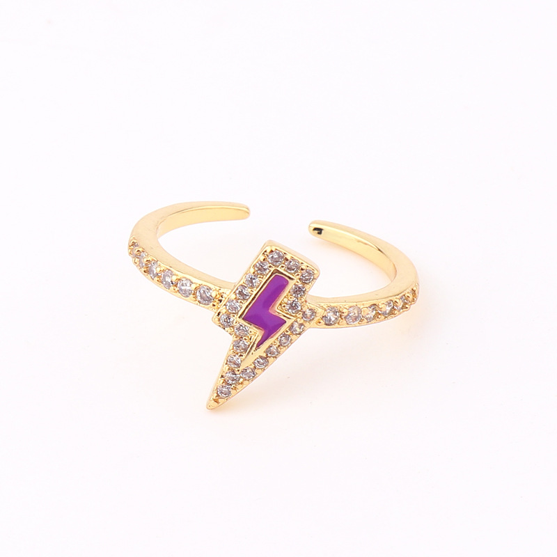 Fashion Lightning Copper Open Ring Plating Artificial Gemstones Copper Rings