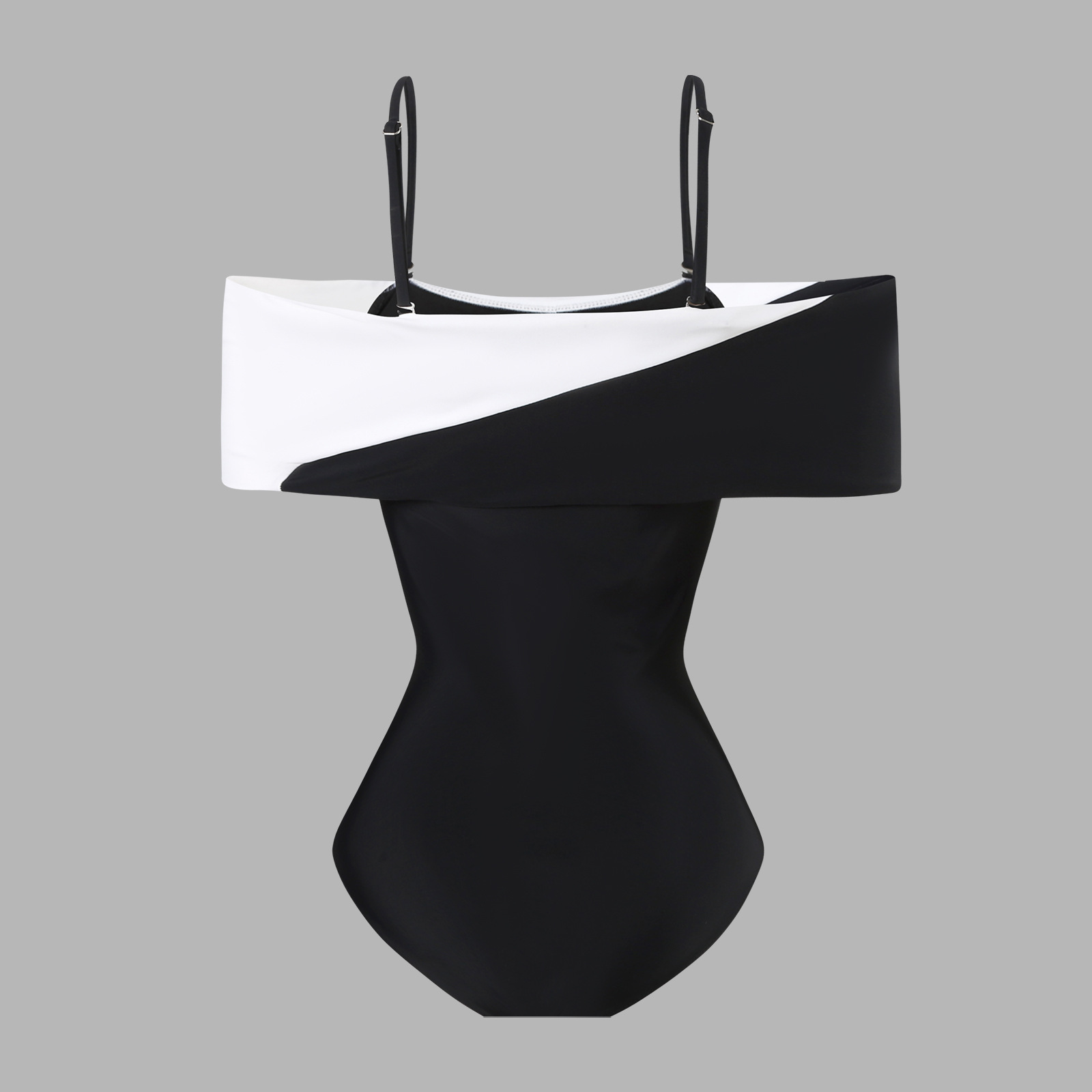 GraceChic GraceChic 2025 European American Swimwear New V-neck Black And White Patchwork Simple High-end One-piece Swimsuit Set For Women_voghion.com