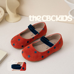 TheCBC【Dotted Little Booties】 Girls' Small Leather Shoes Spring and Autumn Instagram Style Low Mouth One-Pull Cute 241031