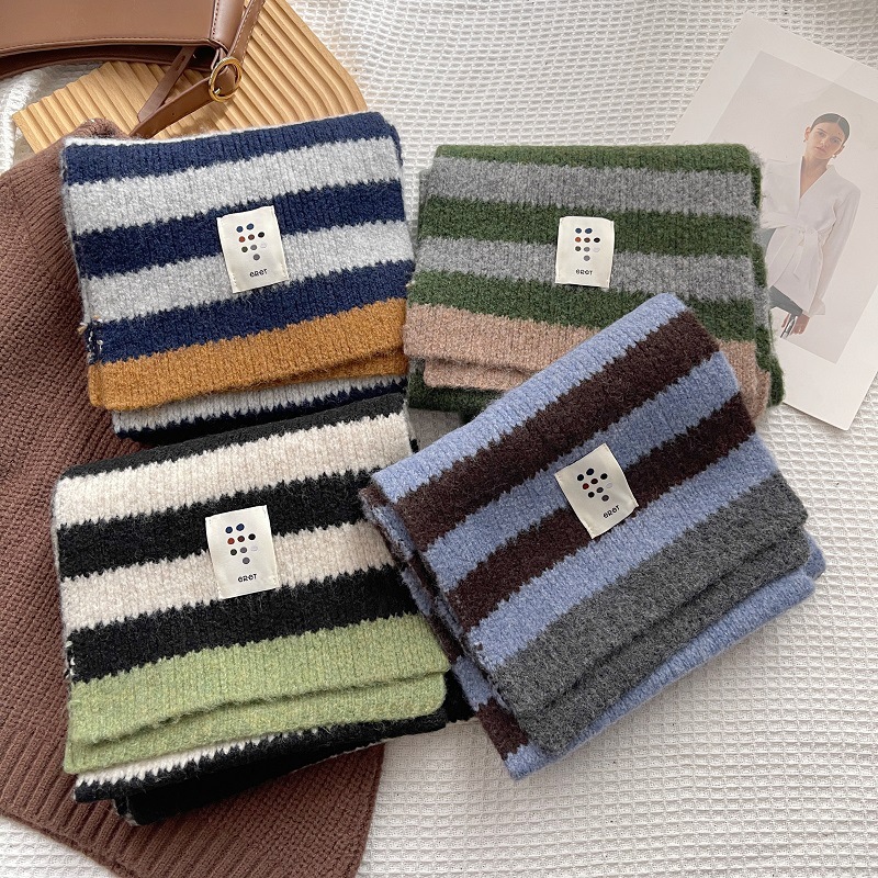2026 new style, fresh matcha green striped knitted scarf, warm and versatile for women, students, and couples, perfect for autumn and winter