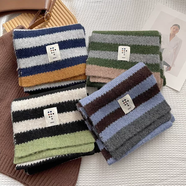 2026 new style, fresh matcha green striped knitted scarf, warm and versatile for women, students, and couples, perfect for autumn and winter