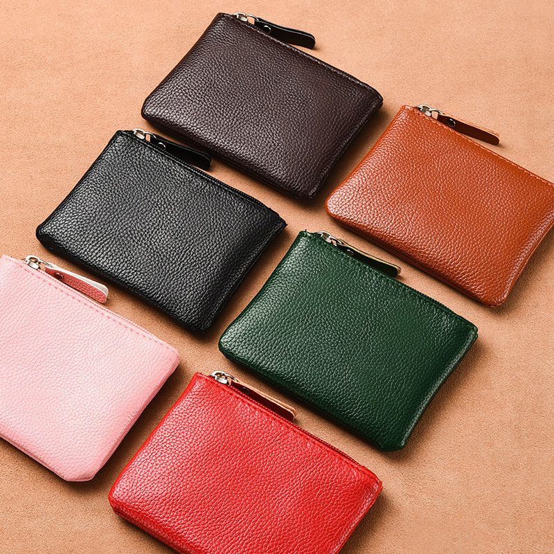 Litchi Pattern PU Coin Purse Women's Mini Small Wallet Soft Leather Handheld Zipper Card Storage Coin Bag Men's Coin Bag