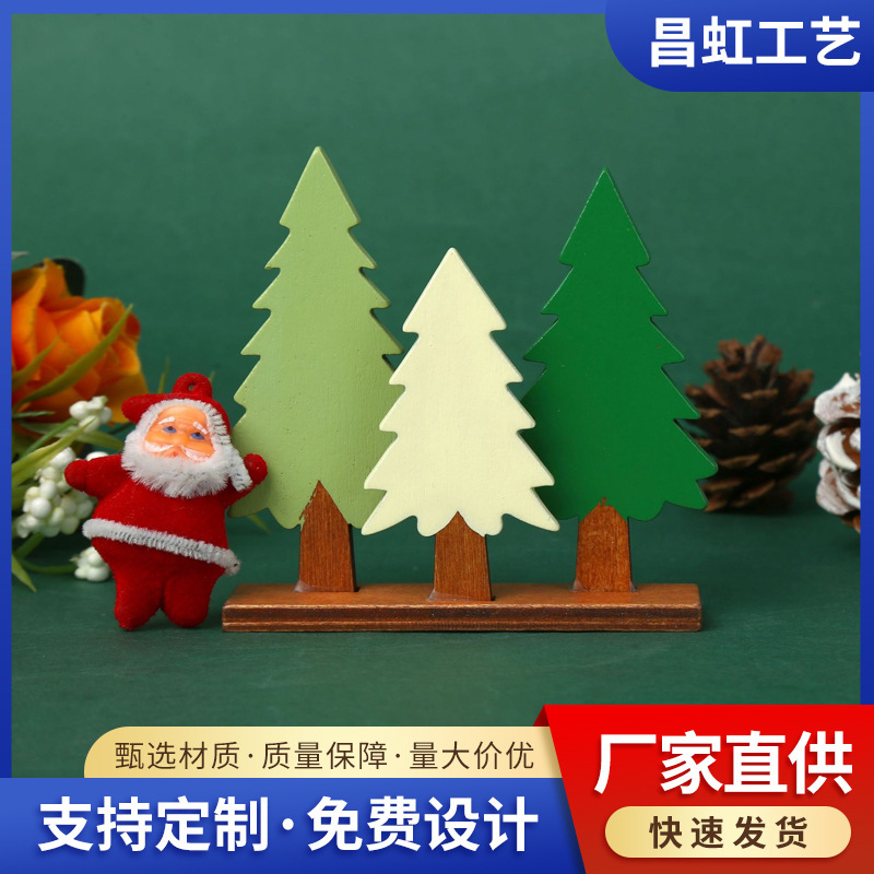 Casual and Cute Cartoon Wooden Craft Photography Props Wooden Handmade Christmas Pine Tree Ornaments Decoration