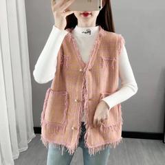 流苏针织开衫马甲背心女2025春秋新款宽松外穿马夹亮丝毛衣坎肩潮