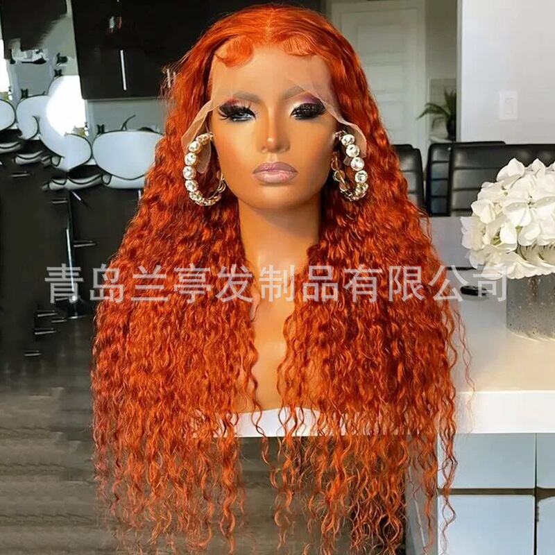 European and American Foreign trade Black chemical fiber front lace wig female African lady wig half hand hook long curly hair European and American Foreign trade Black chemical fiber front lace wig female African lady wig half hand hook long curly hair