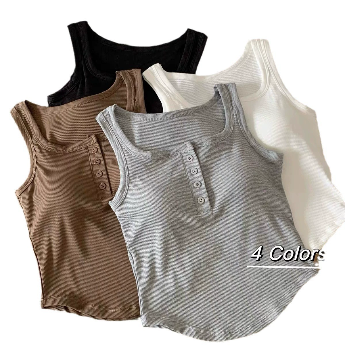 Fitted Short Tank Top, Women's body-friendly, Button-front, One Size (80–125 catties)