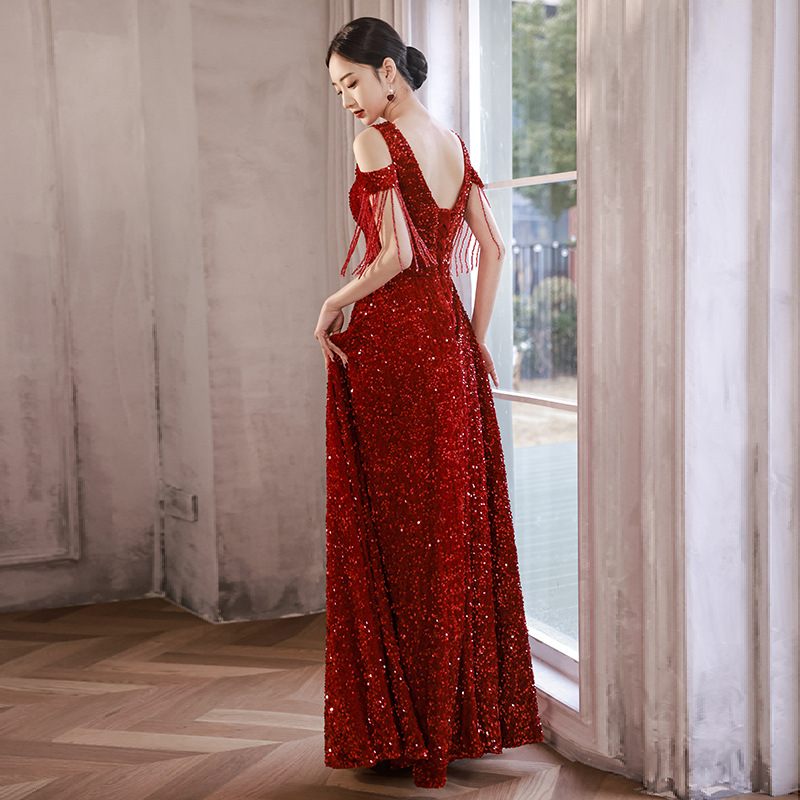 fitted lace wedding dress Sheath One Shoulder Red Sequins Long Prom Dress with Silt Red / 2 main image 0