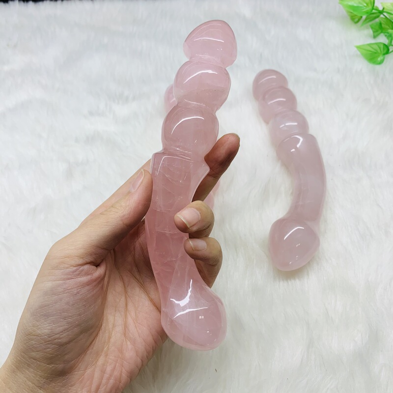 天然水晶粉晶原石雕刻打磨 水晶按摩棒 图 8