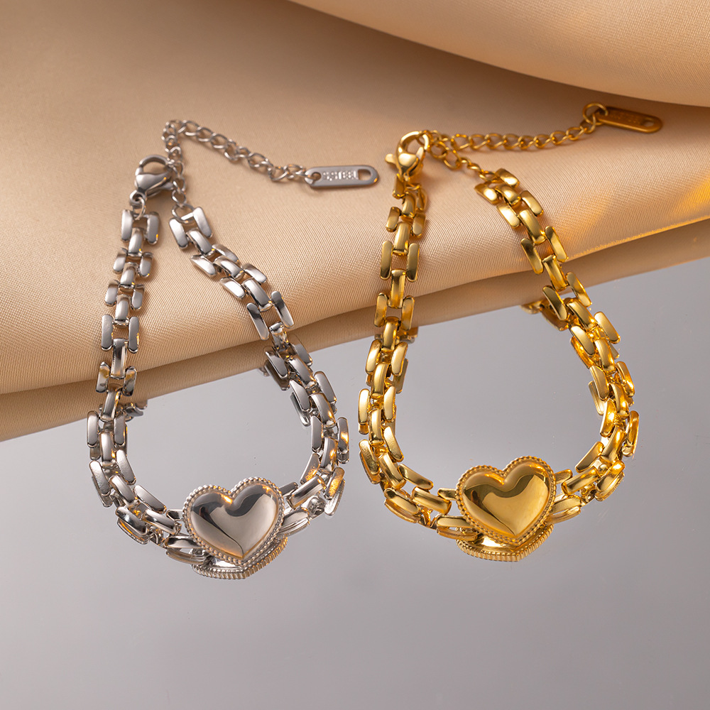 1 Piece Quantity Simple Style Heart Shape Titanium Steel Chain-free Bracelets In Bulk