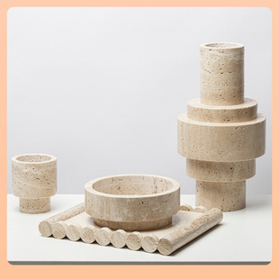 ⇡ Modern Minimalist Creative Yellow Travertine Vase Flower Vessel Soft Decoration Sales Department Living Room Dining Table Marble Home Decoration