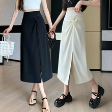 夏新款不规则韩版淑女设计感小众时尚高腰遮胯纯色修身显瘦半身裙