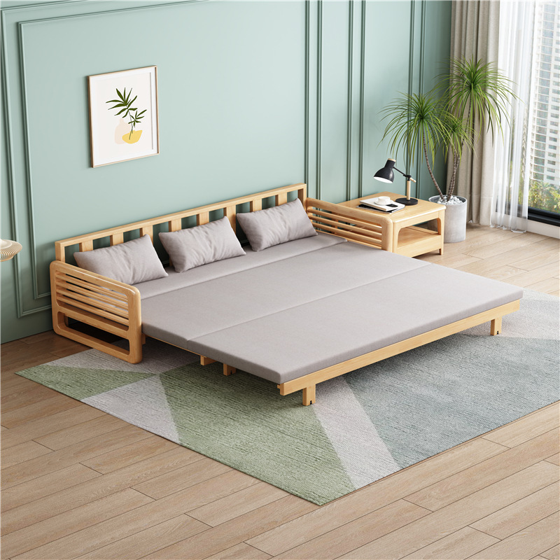 北歐實木沙發小戶型兩用拉床組合民宿出租房沙發床經濟型客廳家具