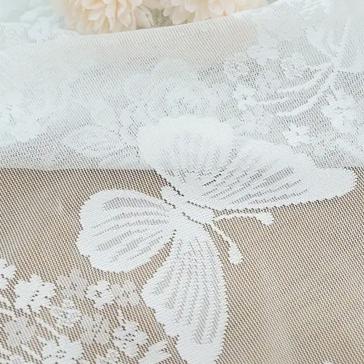 Nuevo encaje tejido por urdimbre transfronterizo, flor de amor de mariposa, cortina de pantalla de ventana, cortina de café, cortina de partición de cocina, TEMU