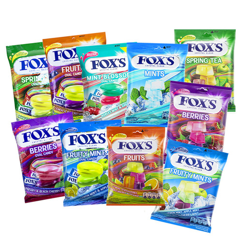 Indonesian Imported FOX'S Crystal Sugar Assorted Fruit Hard Candy in Independent Packaging, Multiple Flavors FOX'S Hoo's Juice Candy