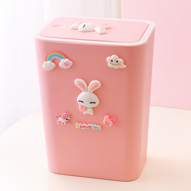 Creative Cute Large Size Rectangular Trash Bin Household Bathroom Living Room Bedroom Kitchen Trash Bin with Flip Cover