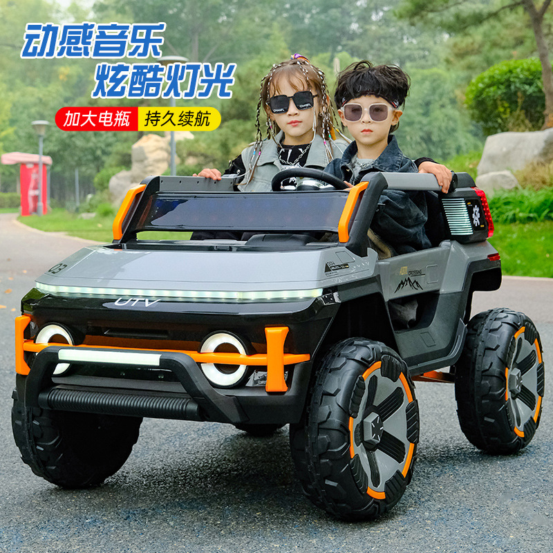 Vehículo todoterreno grande para niños, coche de cuatro ruedas biplaza, coche eléctrico de juguete con control remoto y tracción en las cuatro ruedas para niños y niñas de 1 a 6 años.