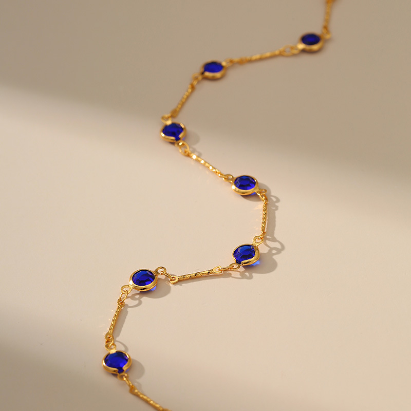 2022 Nouveau Bracelet De Cheville En Zircon Bleu Royal Plaqué Or 18 Carats display picture 4