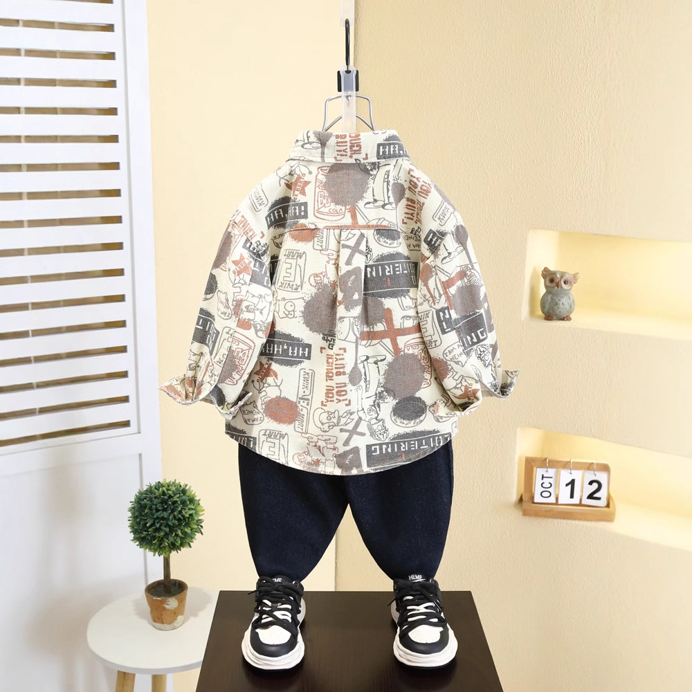 7567 camisas para niños modelos de primavera y otoño 2025 nuevos abrigos de primavera para niños ropa de estilo occidental para niños camisas delgadas