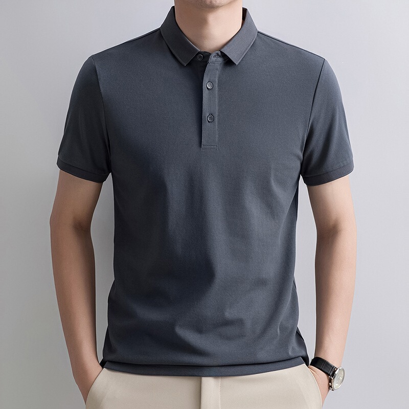 Summer Ice Silk Seamless Urban Business Lapel Polo Men's Solid Color Simple T-Shirt Dad's Air Conditioning Shirt Employee Shirt Summer Ice Silk Seamless Urban Business Lapel Polo Men's Solid Color Simple T-Shirt Dad's Air Conditioning Shirt Employee Shirt