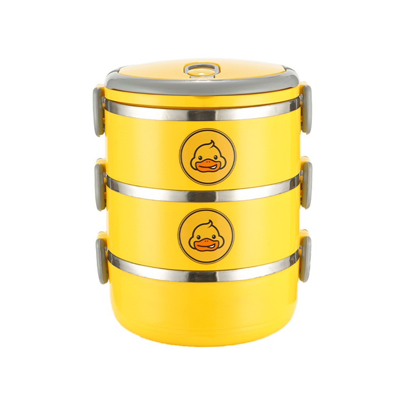 304 caja de almuerzo aislada de pato amarillo de acero inoxidable doble capa multi-capa estudiante trabajador de oficina portátil caja de almuerzo entrega de regalo