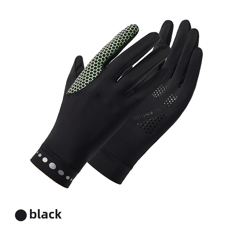 Men's and Women's Stretch Ice Silk Solid Color Touch Screen Sun Protection UV Protection Gloves Lightweight Breathable Anti-slip Driving Ride_maomaolike.com