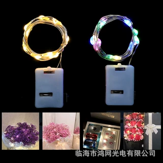 新款led灯串铜线灯2032纽扣电池小白盒鲜花蛋糕礼品盒铜丝灯闪烁