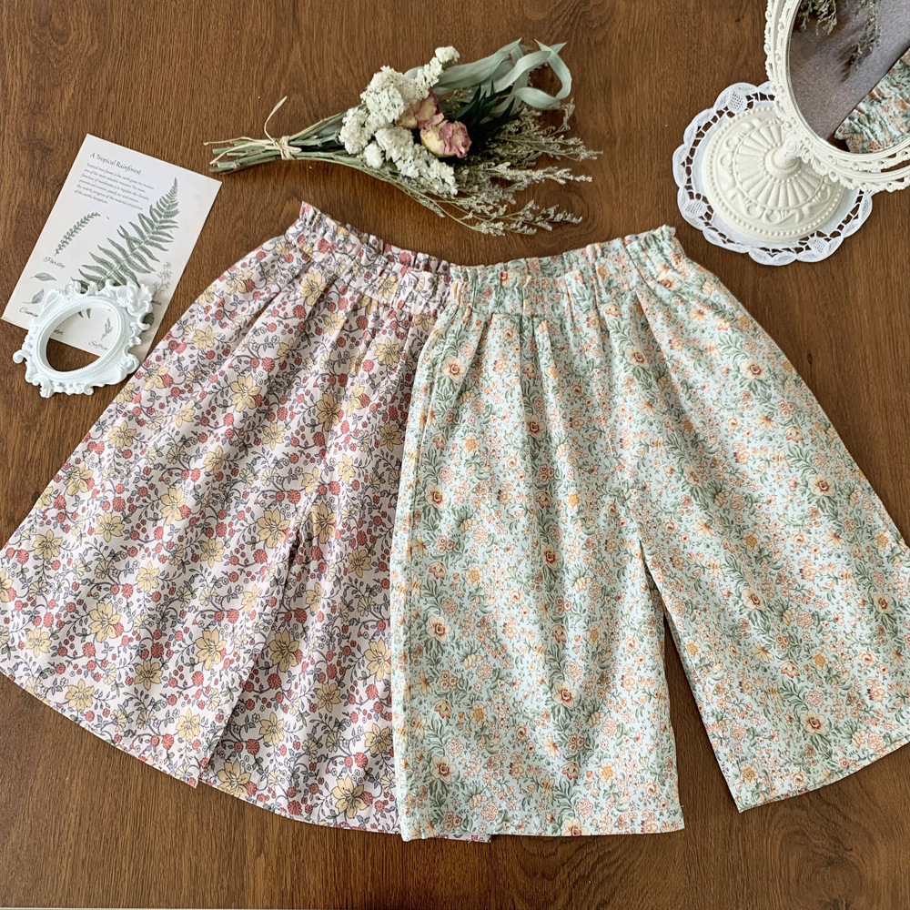 New Girls Anti-Mosquito Pants Children's Summer Thin Retro Printed Pants Baby Girl Wide Leg Pants