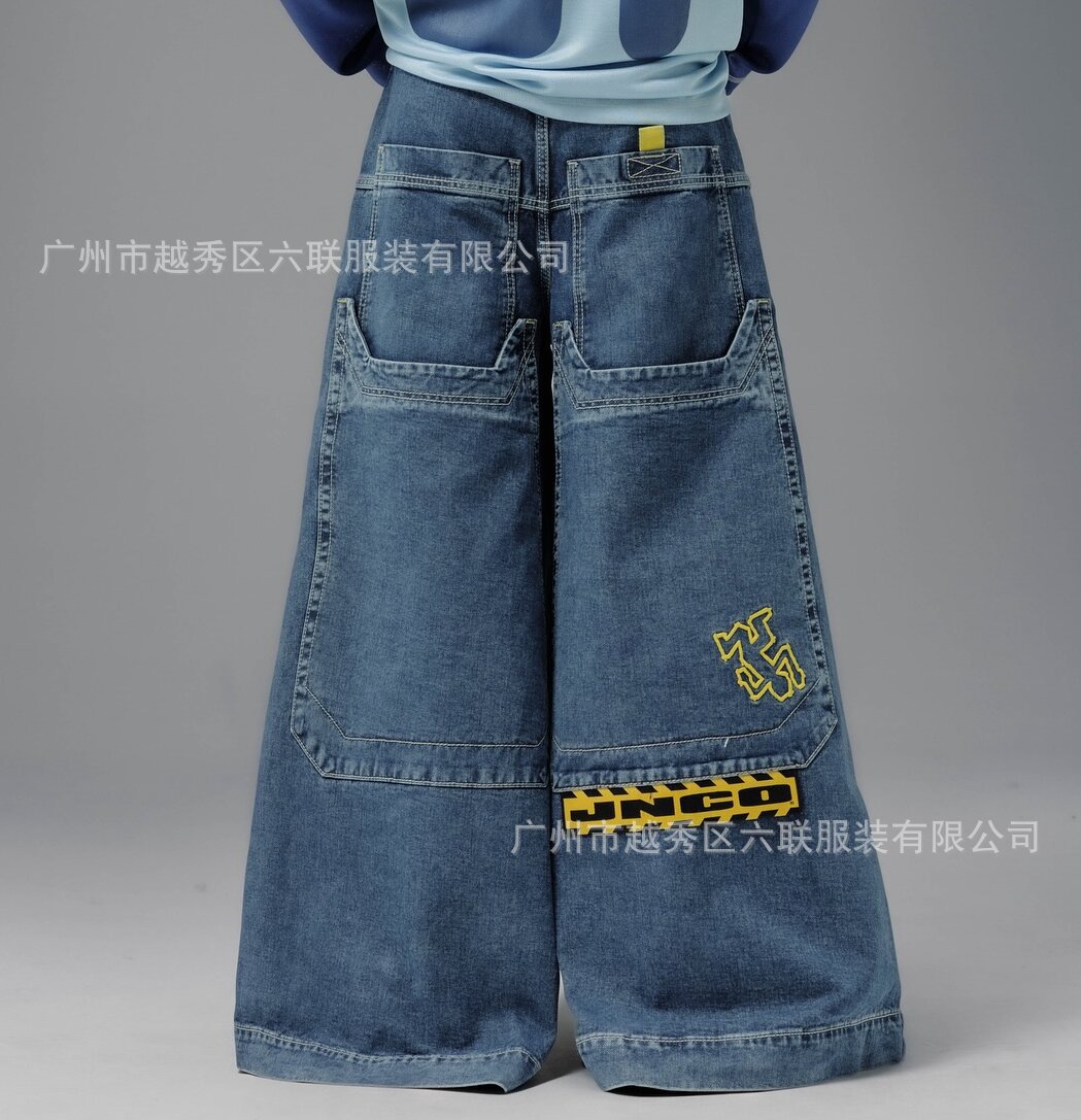 Jnco nuevo cross-border American hip-hop jeans hombre lavado con agua pantalones de piernas largas bordados de cintura baja pantalones rectos