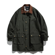 日系复古阿美咔叽军事风工装外套男女宽松猎装夹克情侣中长款风衣