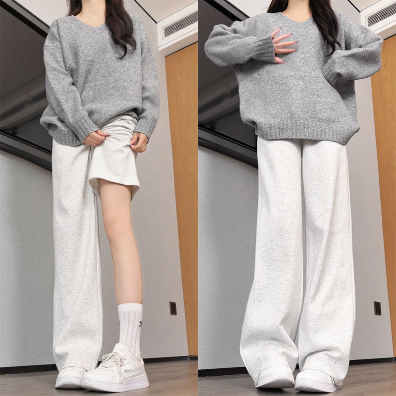 2026 new collection: stylish, loose-fitting, wide-leg casual pants for petite figures, American-style sweatpants, slim-fit white athletic pants, women's autumn collection