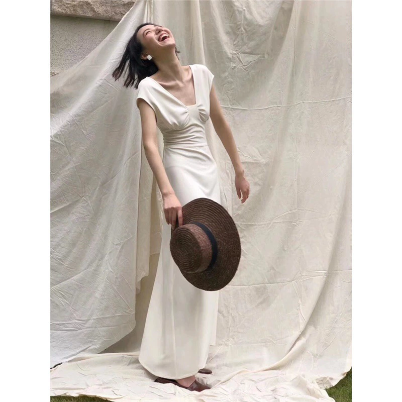 OK-130, высококачественное маленькое ароматное белое платье во французском стиле с v-образным вырезом для женщин, летнее новое стильное платье для похудения талии