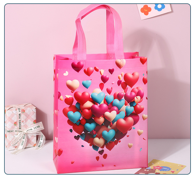 35g Weight Open Closure Type Double Handle Strap Type Tote Bag Bags Type Daily, Street, Shopping Occasion Thermal non-woven fabric Material Valentine'S Day Festival Heart Shape Pattern All Seasons Season Unisex Gender Elegant, Streetwear Style Square Shape Valentine'S Day Elegant Streetwear Heart Shape Thermal Non-woven Fabric Daily Street Shopping Gift Wrapping Supplies