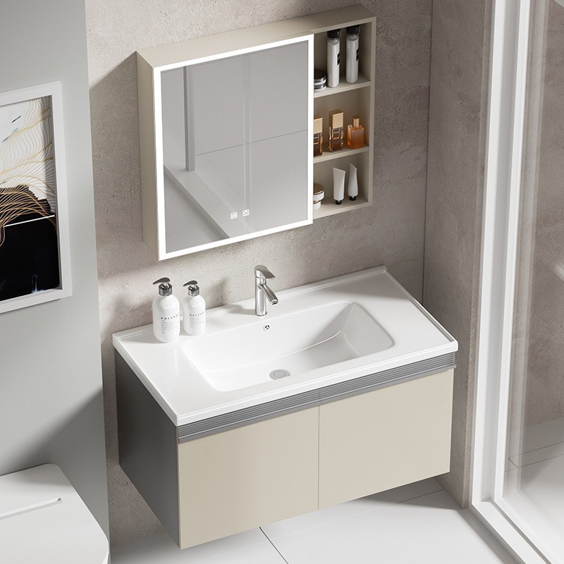 gabinete de baño de aire crema lavabo combinado lavabo de baño lavabo de cerámica integral lavabo lavabo gabinete espejo inteligente lavabo gabinete