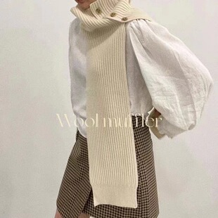 Women's scarf winter New Fashion outer pullover button scarf solid color Korean style all-match collar wool knitted shawl