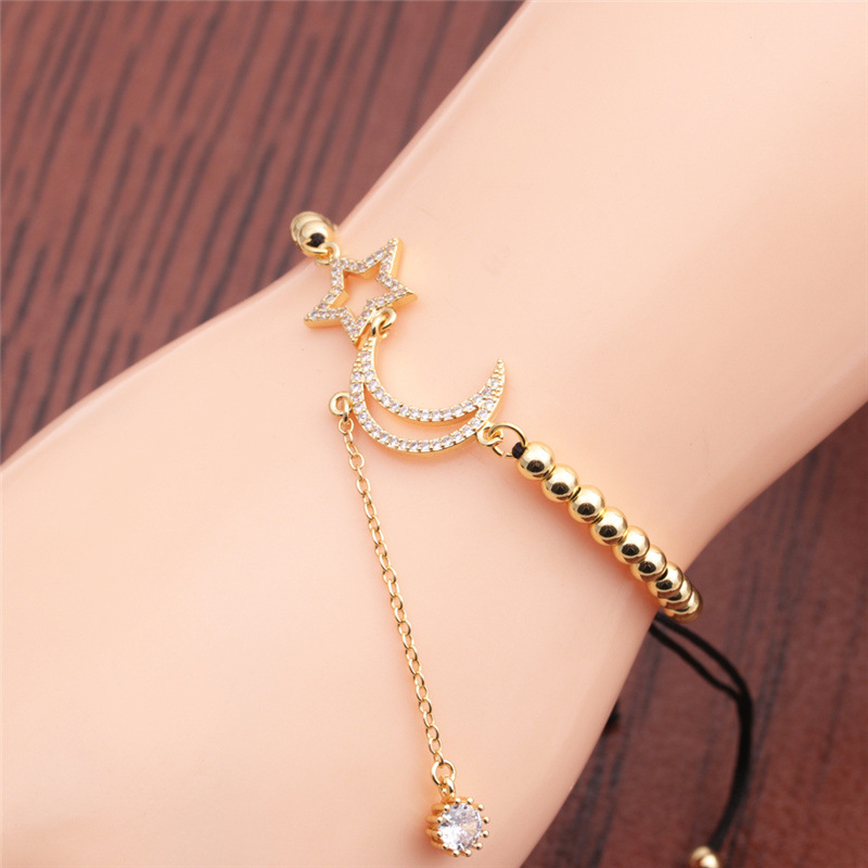 Golden Zircon Moon And Stars Adjustable Bracelet display picture 5