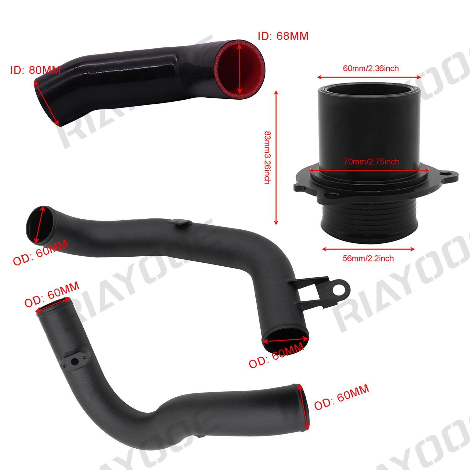 Car Intercooler Turbo Aluminum Tube Aluminum Alloy Kit Suitable for Volkswagen Audi Skoda Ea888 Gti