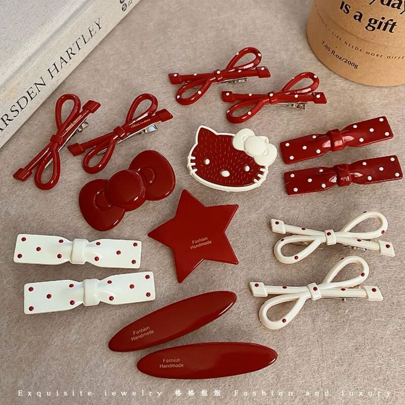New Year's Angkor Sweet Hairpin Red Polo Dot Bow Cute Bangs Clip Clip Women's Side Clip Hair Accessories Women New Year's Angkor Sweet Hairpin Red Polo Dot Bow Cute Bangs Clip Clip Women's Side Clip Hair Accessories Women