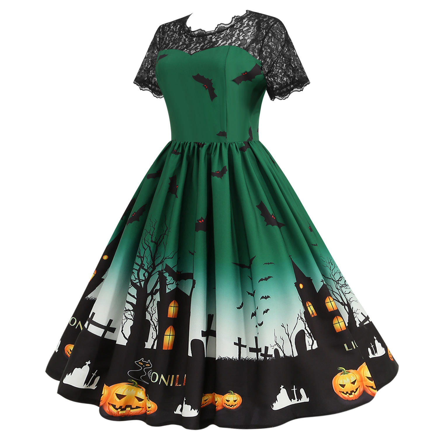 Women s Lace Round Neck Short Sleeve Printed Dress nihaostyles disfraces de halloween al por mayor NSSAP78578