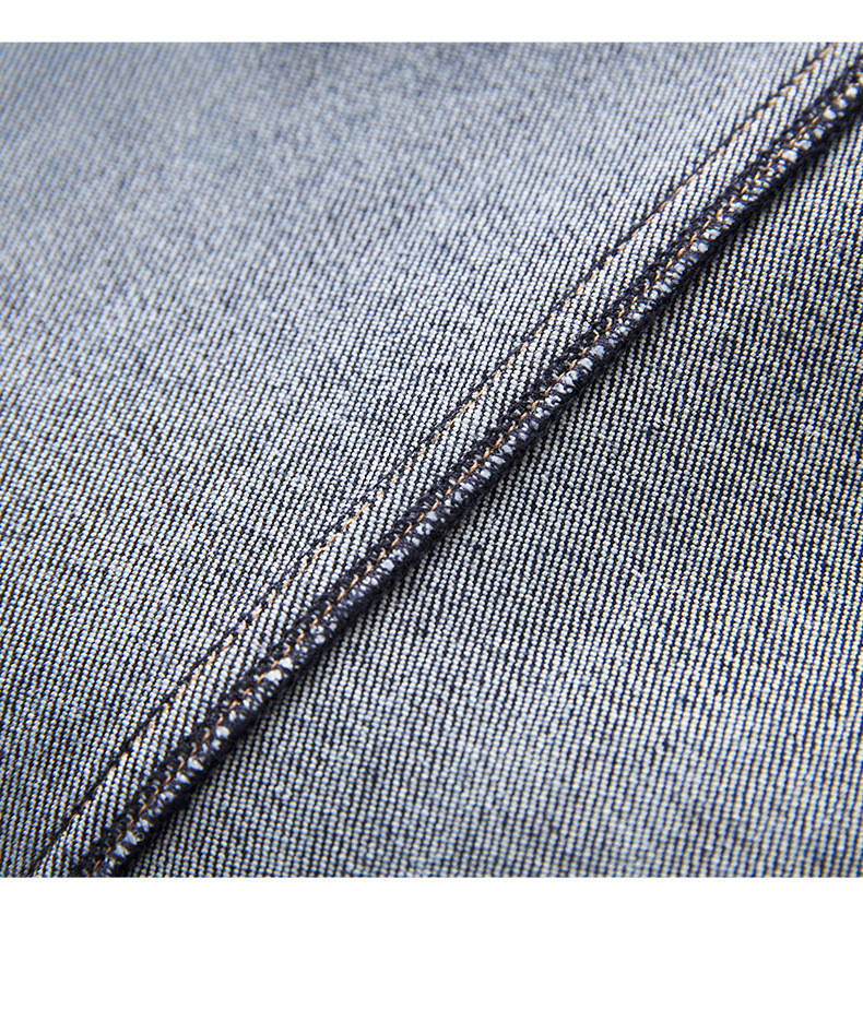 Chân váy denim cạp cao phong cách Hồng Kông cổ điển, dáng ôm xẻ tà dài giữa — Màu xanh đậm chi tiết 17