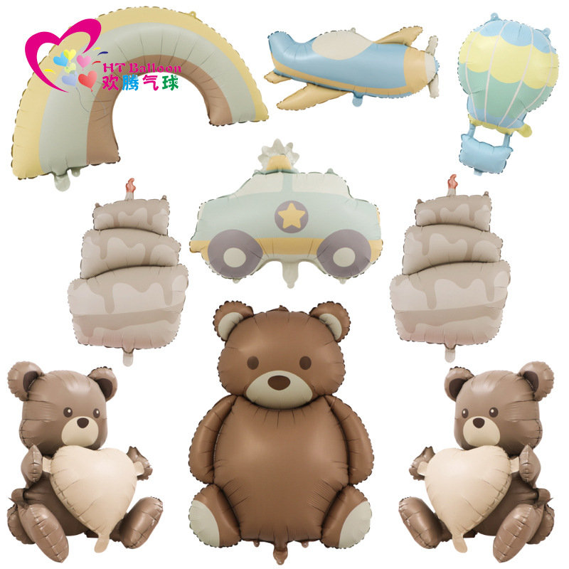 新款哑光气球小熊哑光警车哑光飞机哑光彩虹生日装饰布置气球批发