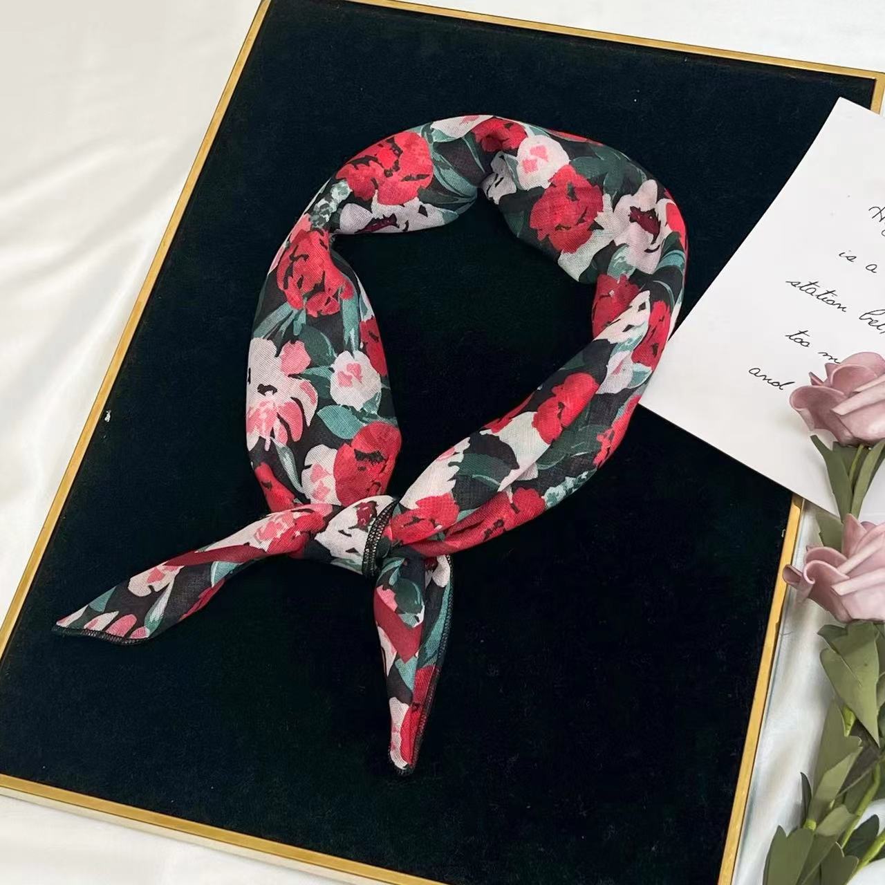 60g Weight Kerchief Classification Daily Occasion cotton and linen Material Flower Pattern Summer Season Women's Gender IG Style Style Women's IG Style Flower Cotton And Linen Kerchief 44