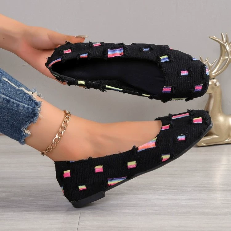 Нишевые повседневные женские туфли на плоской подошве с неглубоким носком, лето 2024, новый стиль, удобные и дышащие женские туфли без шнуровки