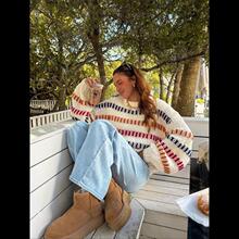 J 73303 Retro Color Block Batwing Sweater ����ƴɫë��