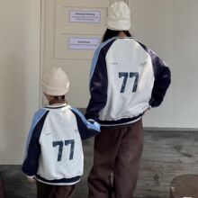 炸街亲子装母子拼色字母立领棒球服秋季一家四口休闲百搭外套俩俩